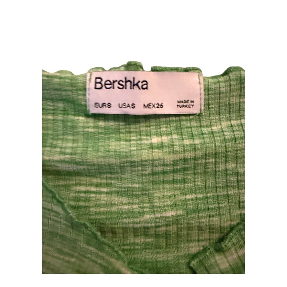 Bershka Green Space Dye Lace Up Front Lettuce Edge Ribbed Crop Tank Top Small - Picture 2 of 4